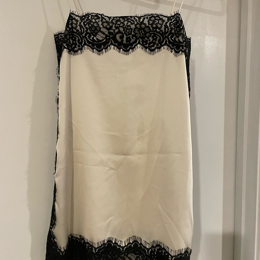 Zara Viral Satin Effect Ivory Camisole with Black Lace Trim